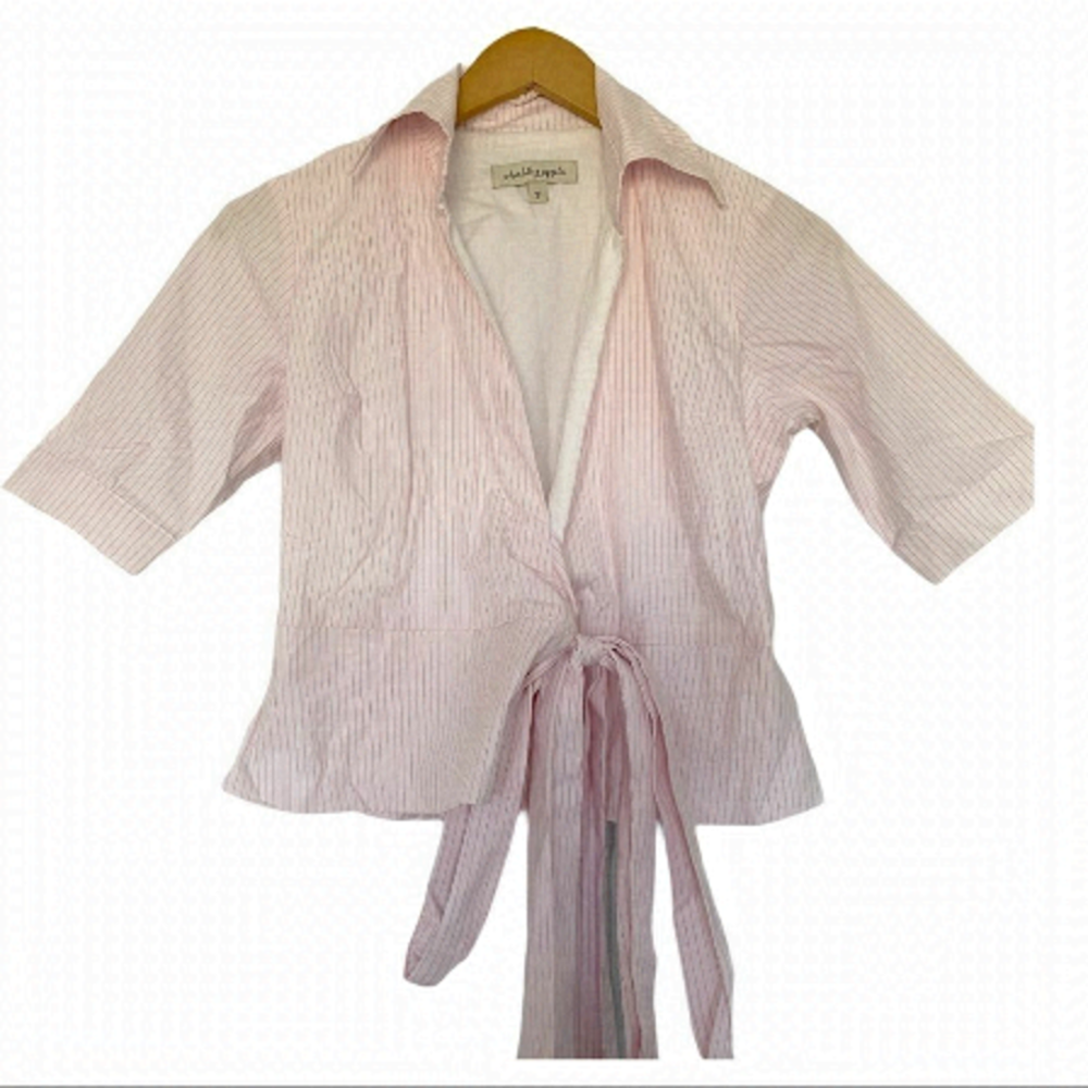 Shabby Apple side tie top blouse S white pink NWT